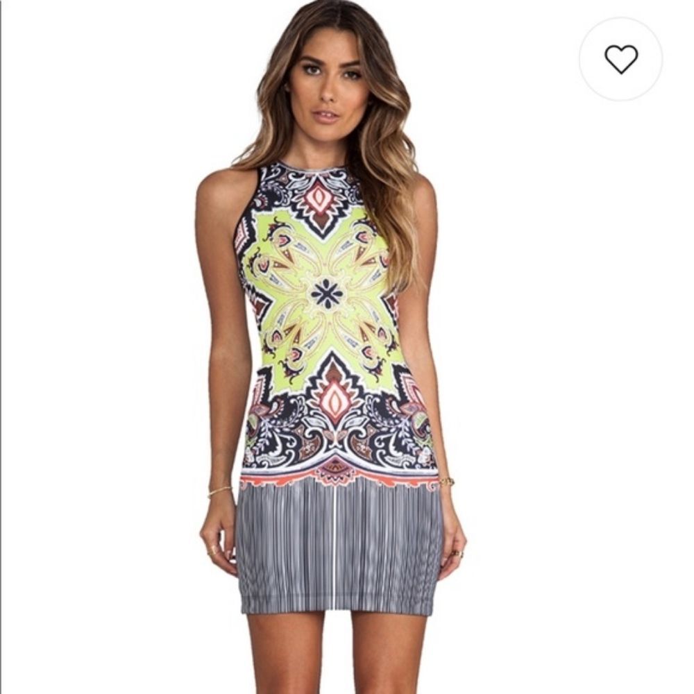 Clover Canyon Scuba Bodycon Dress Sleeveless Havana Paisley Athleisure Preppy XS